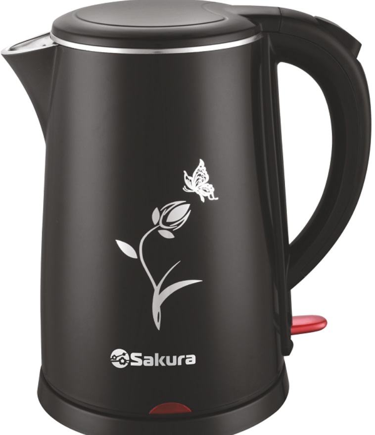 Чайник SAKURA SA-2159BK черн. тюльпан с бабочкой.