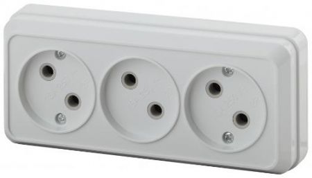 Розетка Intro Quadro 2-205-01 без заземления трехместная 3х2P, 16А-250В, IP20, ОУ, белый (10) =50553