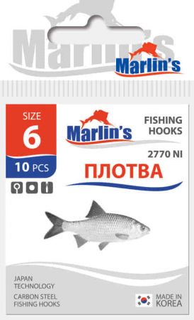 Крючок "Marlin's" ПЛОТВА 2770 NI №6 уп.10шт. M2770N-006