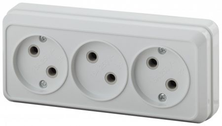 Розетка Intro Quadro 2-205-01 без заземления трехместная 3х2P, 16А-250В, IP20, ОУ, белый (10) =50553
