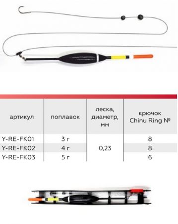 Оснастка готовая Yaman «Набор рыбака 1», поплавок 3 г, леска 0,23 мм, крючок №8 Chinu Ring, на мотов